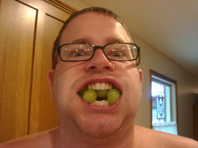 isn't my boyfriend handsome?! He entertained himself at my house by seeing how many grapes he could fit into his mouth at once while i studied and did homework.